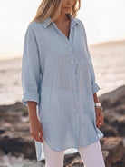 Relaxed oversized 100% cotton linen shirt with dropped shoulders and back pleat detail