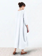 Bohemian maxi dress oversized loose fit linen blend long sleeves floor-length