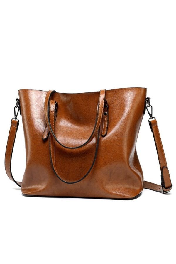 Brown multi strap tote shopper bag in PU leather with spacious interior and shoulder straps