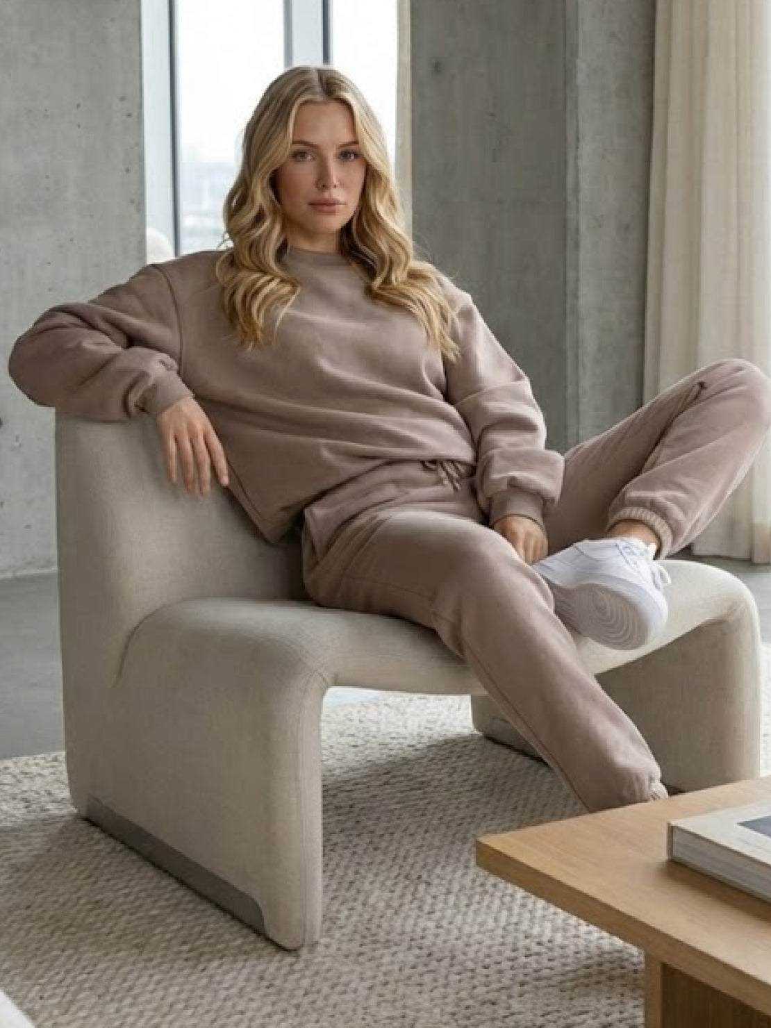 Woman wearing Classic Comfort Athleisure Set in breathable, stretchy fabric for all-day comfort and style