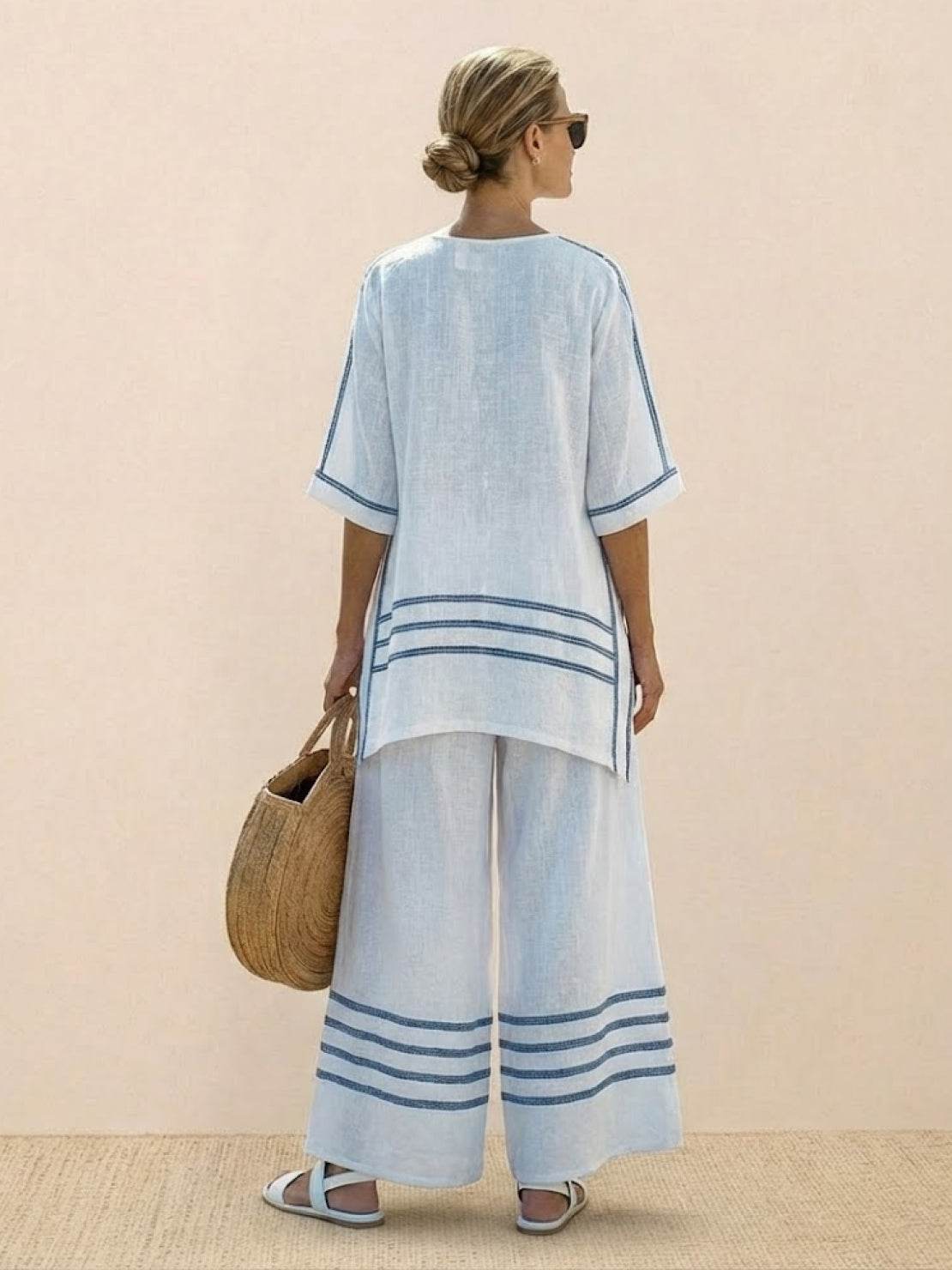 Coastal Comfort Linen two-piece set with lace details and breathable fabric