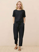 Cotton-linen blend monochrome two-piece set with breathable fabric and relaxed fit