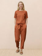 Cotton-linen blend monochrome two-piece set with relaxed fit and breathable fabric