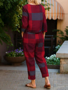 Cotton-Linen monochrome casual women's relaxed longline top and wide-leg pants set