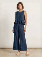 Lightweight linen-like feel set with breathable, wrinkle-resistant fabric for travel and comfort