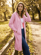 Oversized long zip sweatshirt hoodie with fleece lining and drawstring hood for casual layering