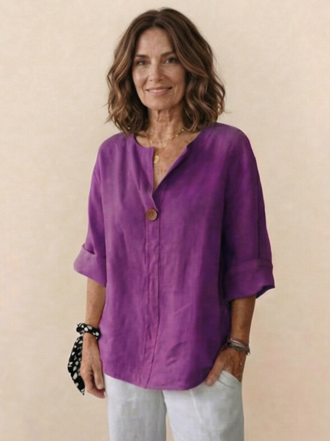 pure linen age-defying shirt with button detail and breathable fabric