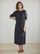 Pure Cotton Elegance dress in soft, breathable 100% cotton fabric perfect for year-round wear and travel.