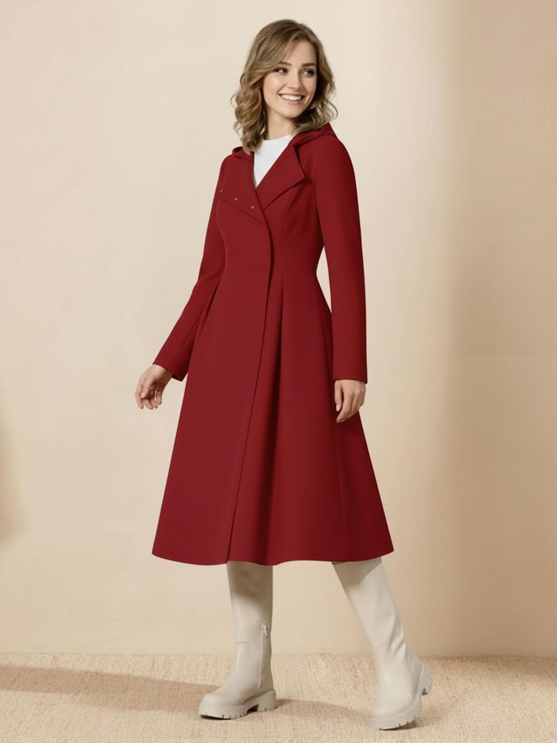 Water-repellent A-line hooded raincoat with insulated lining and feminine fit for women